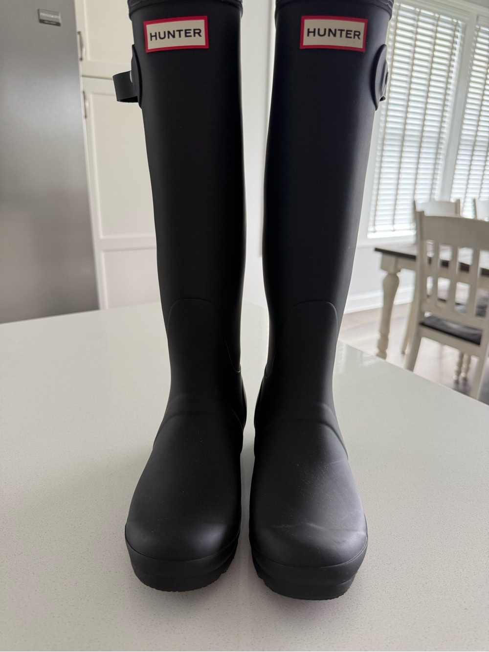 Hunter Matte Black Tall Women's Rain Boots with Red Logo Trim